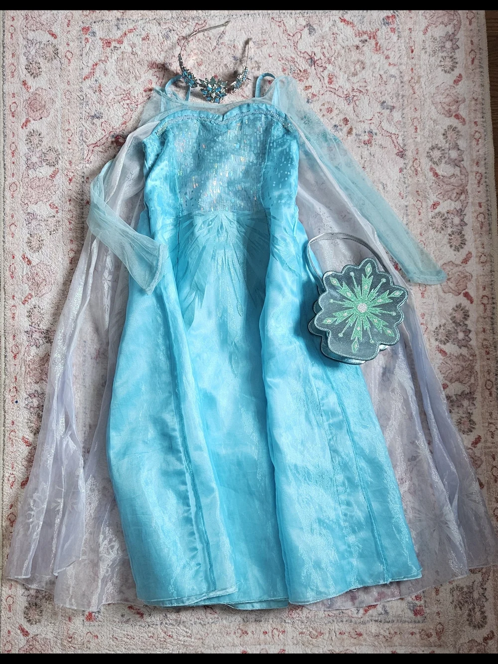 Disney Parks Elsa Princess Costume Dress with Sheer Cape and Snowflake Purse